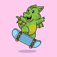 Cute dragon playing skateboard cartoon premium vector