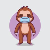 Cute sloth using mask cartoon illustration vector