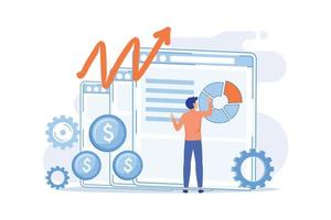 Business enterprise strategy. Market analysis, niche selection, conquering marketplace. Studying market segmentation, planning company development. Vector illustration