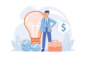 Launching startup project. Innovative ideas, creative businessman, profitable company. Top manager, successful entrepreneur offering business plan. Vector illustration