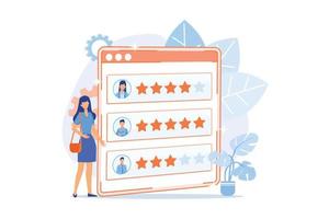 Loyalty stars. Customer and user reviews. Website ranking system, positive feedback, evaluate votes. Web page with ranked personal profiles. Vector illustration