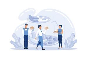 Waiter concept. Restaurant staff in the uniform, catering service. Table setting and customer calculation, sharing tips. Isolated vector illustration in cartoon style