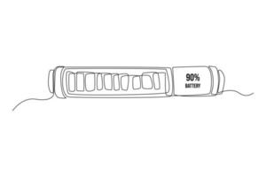 Continuous one line drawing battery charge status with percentage units. Measurement and performance level concept. Single line draw design vector graphic illustration.