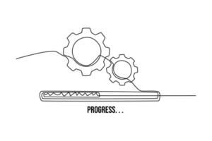 Continuous one line drawing gear with progress bars. Measurement and performance level concept. Single line draw design vector graphic illustration.