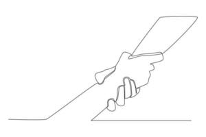 Continuous one line drawing two Friends trust helping holding hands pulled and help grip each other. Peace day concept. Single line draw design vector graphic illustration.