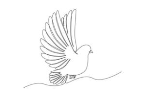 Continuous one line drawing flying dove. Peace day concept. Single line draw design vector graphic illustration.