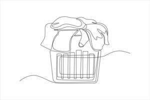 Continuous one line drawing Pile of dirty laundry in a washing basket. Laundry service concept. Single line draw design vector graphic illustration.