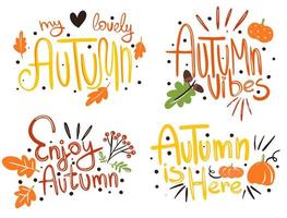 Vector illustration Hello Autumn vector hand drawn lettering design. Fall calligraphy phrase. Printable illustration for posters, flyers, postcards.