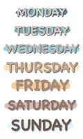 conjunto vectorial de frases con días de la semana. diseño de otoño para blog, impresión, scrapbooking, diario, calendario.