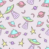 Ufo Seamless children's pattern vector. Galaxy illustration in cartoon style. vector