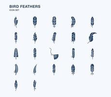 Bird Feathers solid icon set vector