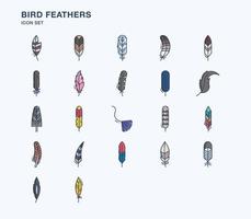 Bird Feathers linear coloured icon set vector