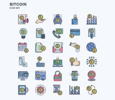 Bitcoin and cryptocurrency linear coloured icon set vector