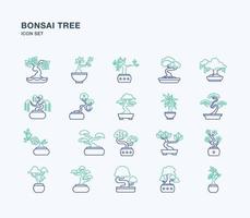 Bonsai tree outline coloured icon set vector