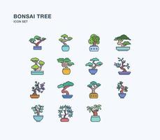 conjunto de iconos de contorno de árbol bonsai vector