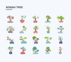 conjunto de iconos planos de árbol bonsai vector