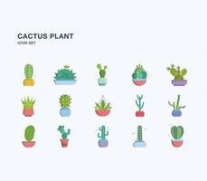 Cactus Plant flat icon set vector