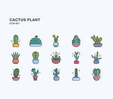 Cactus Plant linear coloured icon set vector