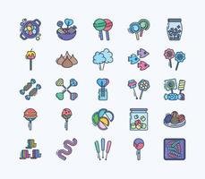 Candies and chocolates linear coloured icon set vector