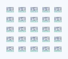 Currency outline coloured icon set vector
