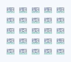 Currency outline coloured icon set vector