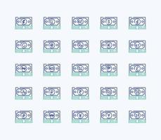 Currency outline coloured icon set vector