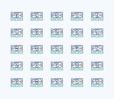 Currency outline coloured icon set vector