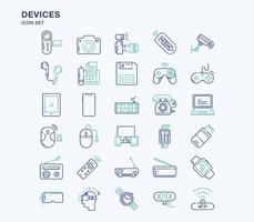 Devices and gadgets outline coloured icon set vector