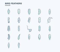 Bird Feathers  outline coloured icon set vector