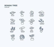 conjunto de iconos de contorno de árbol bonsai vector