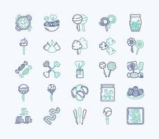 Candies and chocolates outline coloured icon set vector