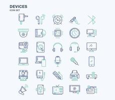 Devices and gadgets outline coloured icon set vector