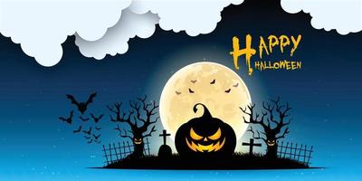 Halloween sale facebook cover page timeline, web ad banner template with pumpkins, bats and cloud on orange background Modern layout concept design vector