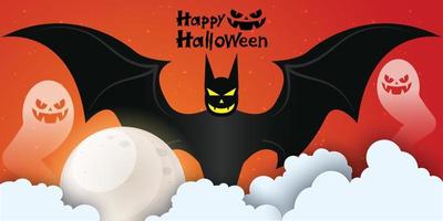 Halloween sale facebook cover page timeline, web ad banner template with pumpkins, bats and cloud on orange background Modern layout concept design vector