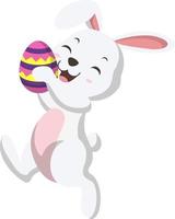 Cute little white bunny holding Easter egg vector