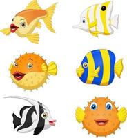 Cute tropical fish cartoon collection vector