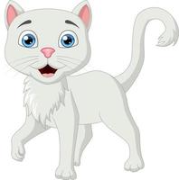 lindo, gato blanco, caricatura, aislado, blanco, plano de fondo vector