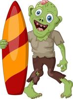 dibujos animados espeluznantes de zombies sosteniendo una tabla de surf vector