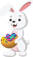 Cute little white bunny with basket of Easter egg vector