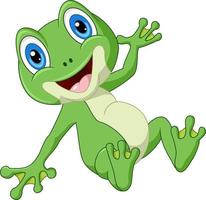 Cute happy green frog cartoon posing vector
