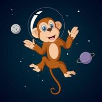 Cute monkey cartoon in outer space vector