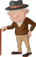 Cute elderly man cartoon with a cane vector
