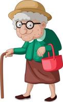 Cute old woman cartoon with a cane vector