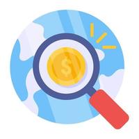 Conceptual flat design icon of search global money vector