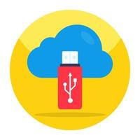 Conceptual flat design icon of cloud usb vector