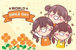 World smile day happy cute girl hand drawn cartoon art illustration vector