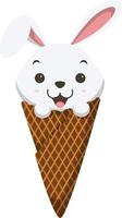 lindo conejito blanco en cono de helado vector