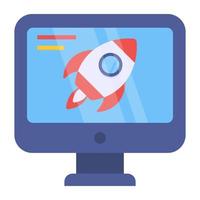 Laptop with rocket showcasing system launch icon vector