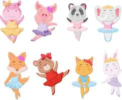 linda colección de dibujos animados de bailarina animal vector