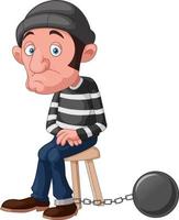 Thief cartoon sitting and prisoner chain ball vector